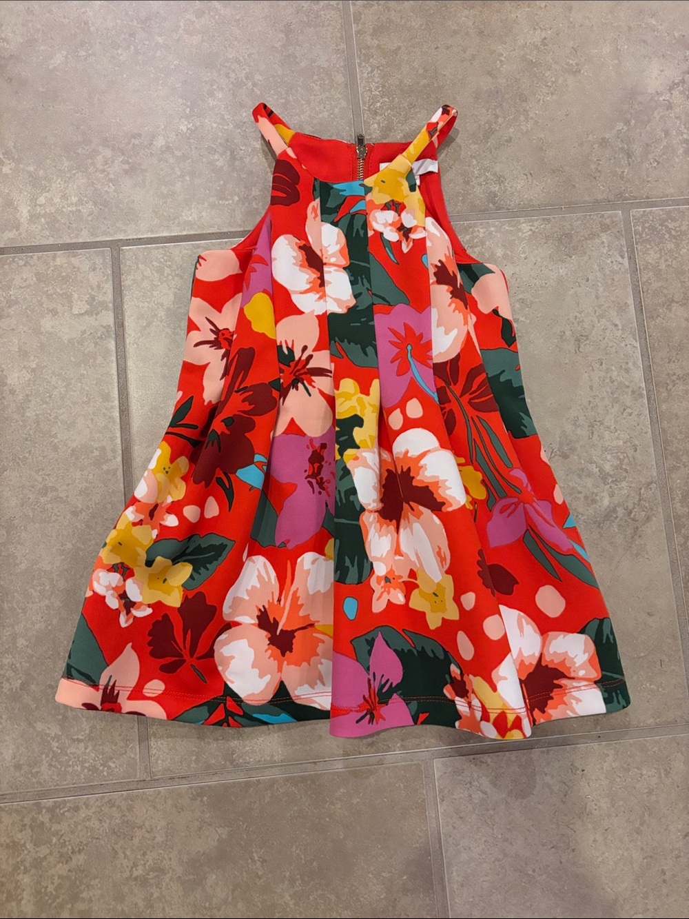 GB girls Red Floral Halter Swing Dress